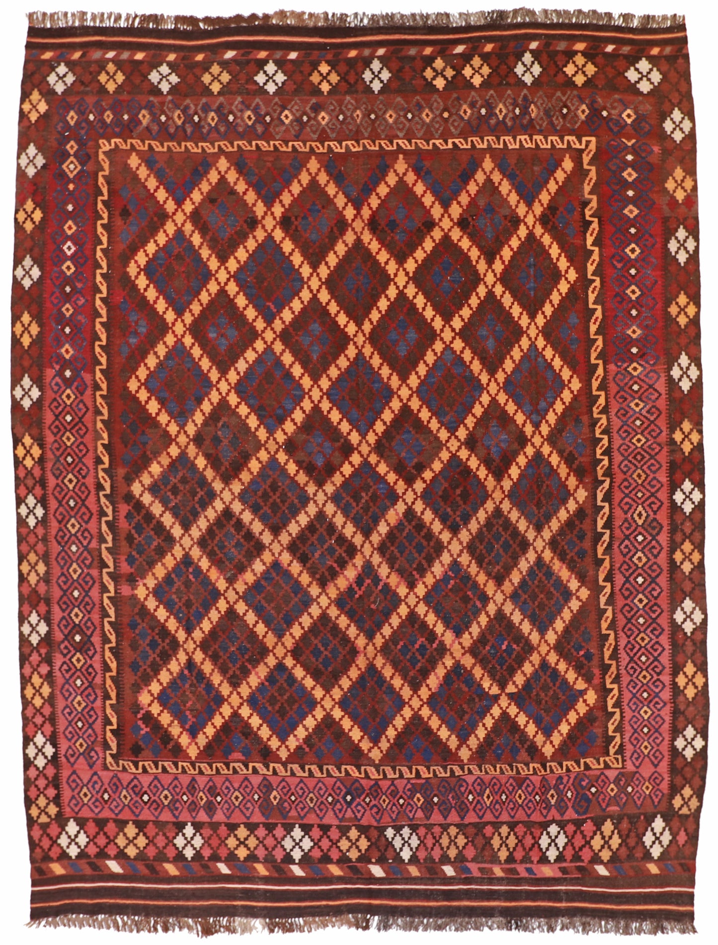 10x13 - Kilim Wool Geometric Rectangle - Hand Knotted Rug