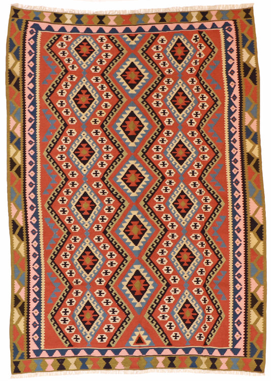 7x10 - Kilim Fine/Wool Geometric Rectangle - Hand Knotted Rug