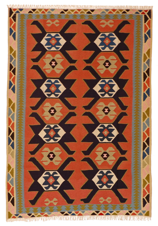 6x9 - Kilim Fine/Wool Geometric Rectangle - Hand Knotted Rug