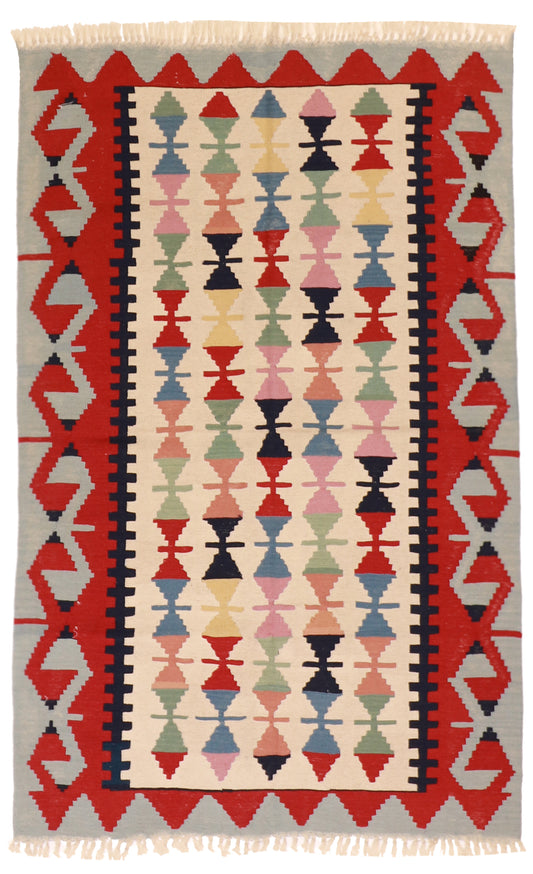 4x6 - Kilim Wool Geometric Rectangle - Hand Knotted Rug