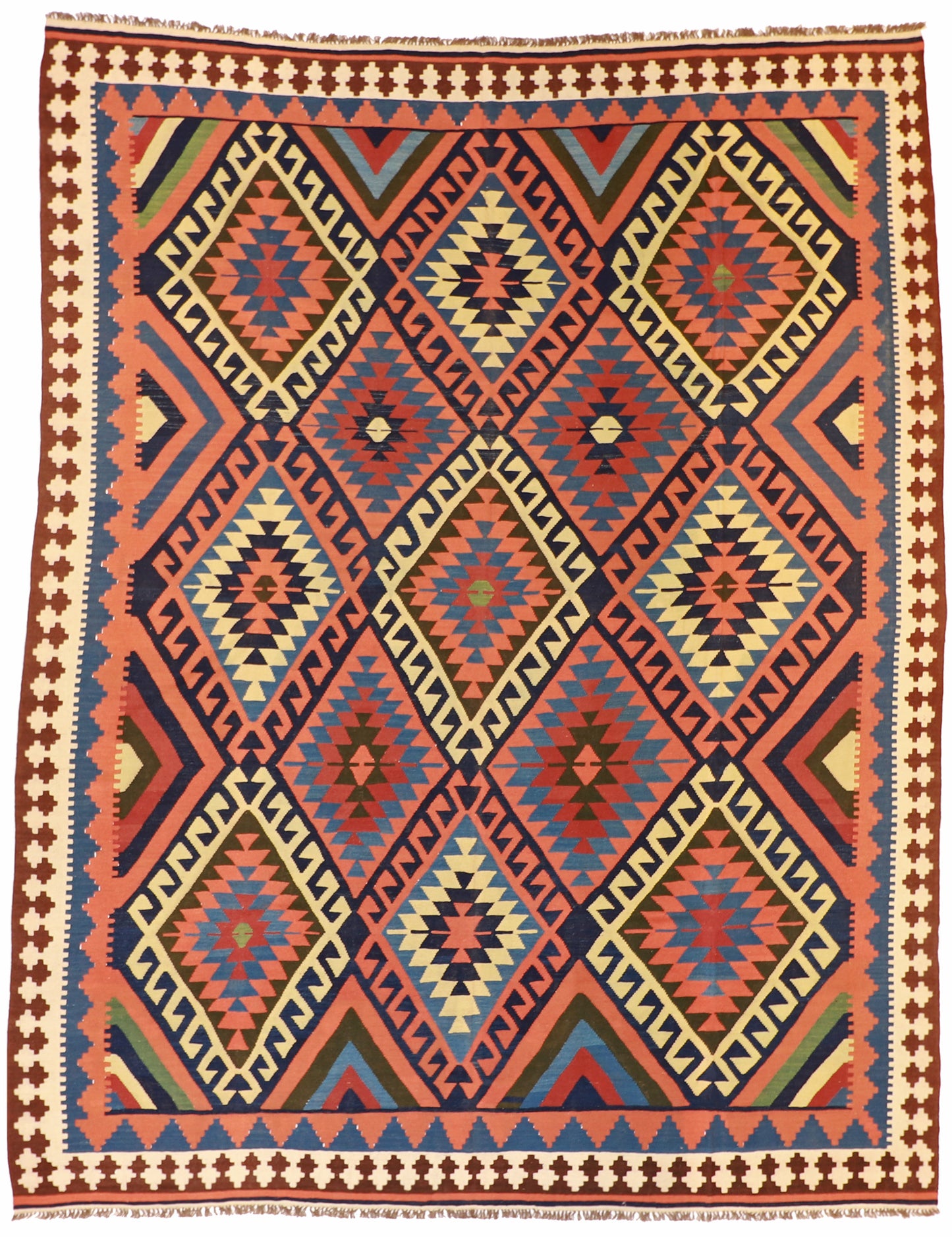 10x13 - Kilim Wool Geometric Rectangle - Hand Knotted Rug