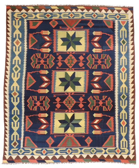 8x10 - Kilim Wool Geometric Rectangle - Hand Knotted Rug