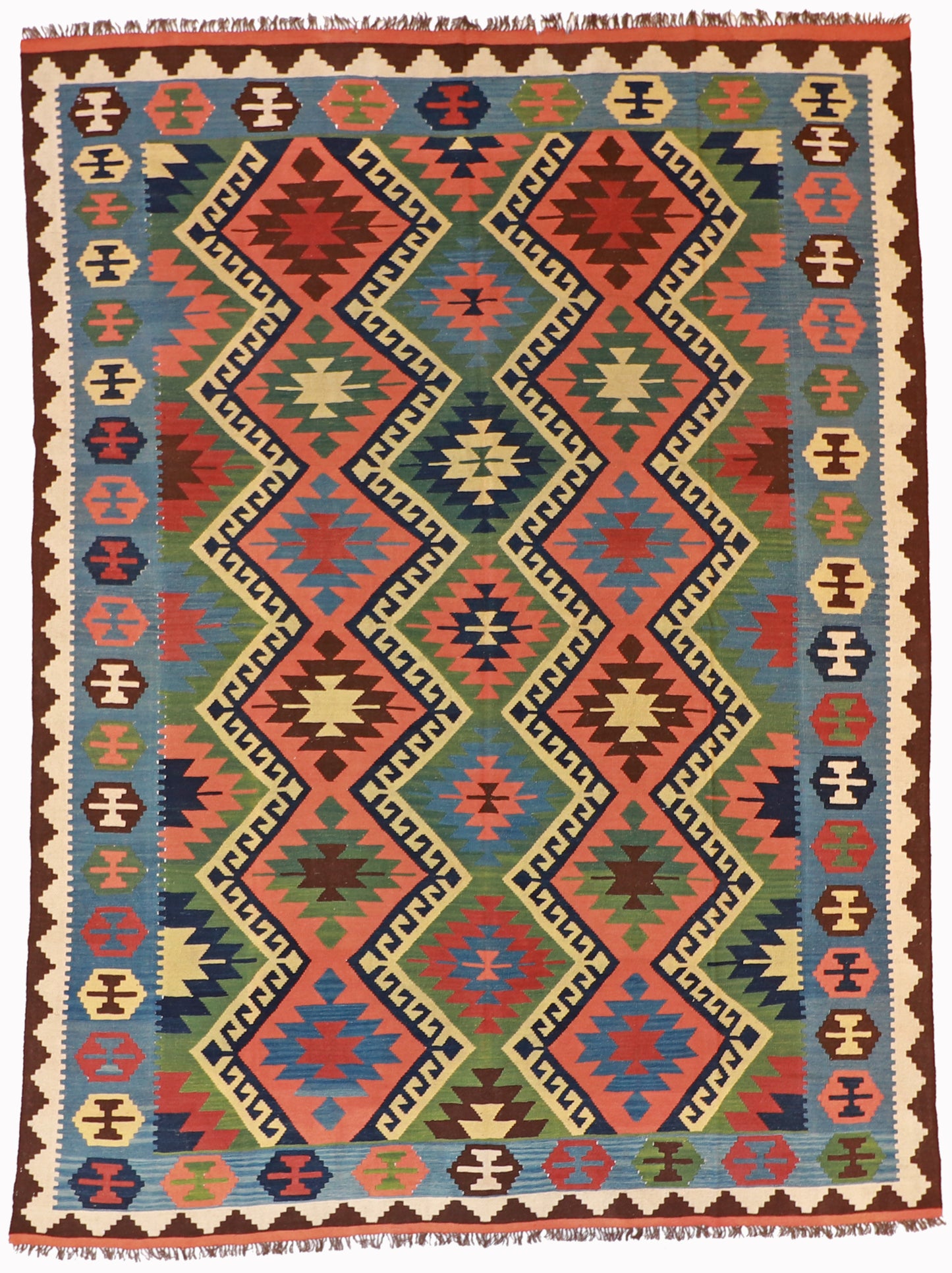 9x12 - Kilim Fine/Wool Geometric Rectangle - Hand Knotted Rug