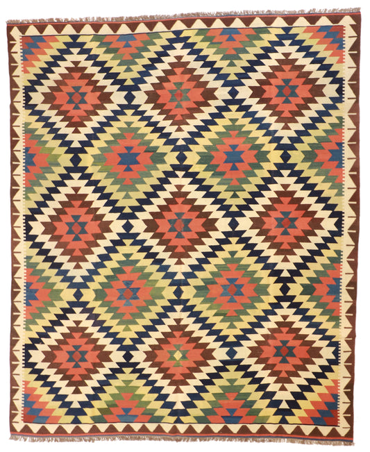 8x10 - Kilim Wool Geometric Rectangle - Hand Knotted Rug