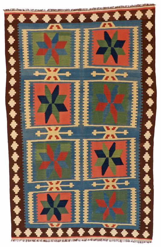 7x10 - Kilim Wool Geometric Rectangle - Hand Knotted Rug