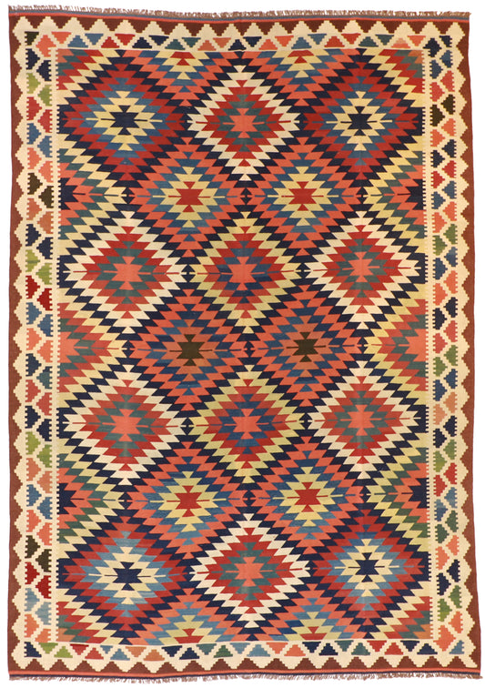 10x14 - Kilim Fine/Wool Geometric Rectangle - Hand Knotted Rug