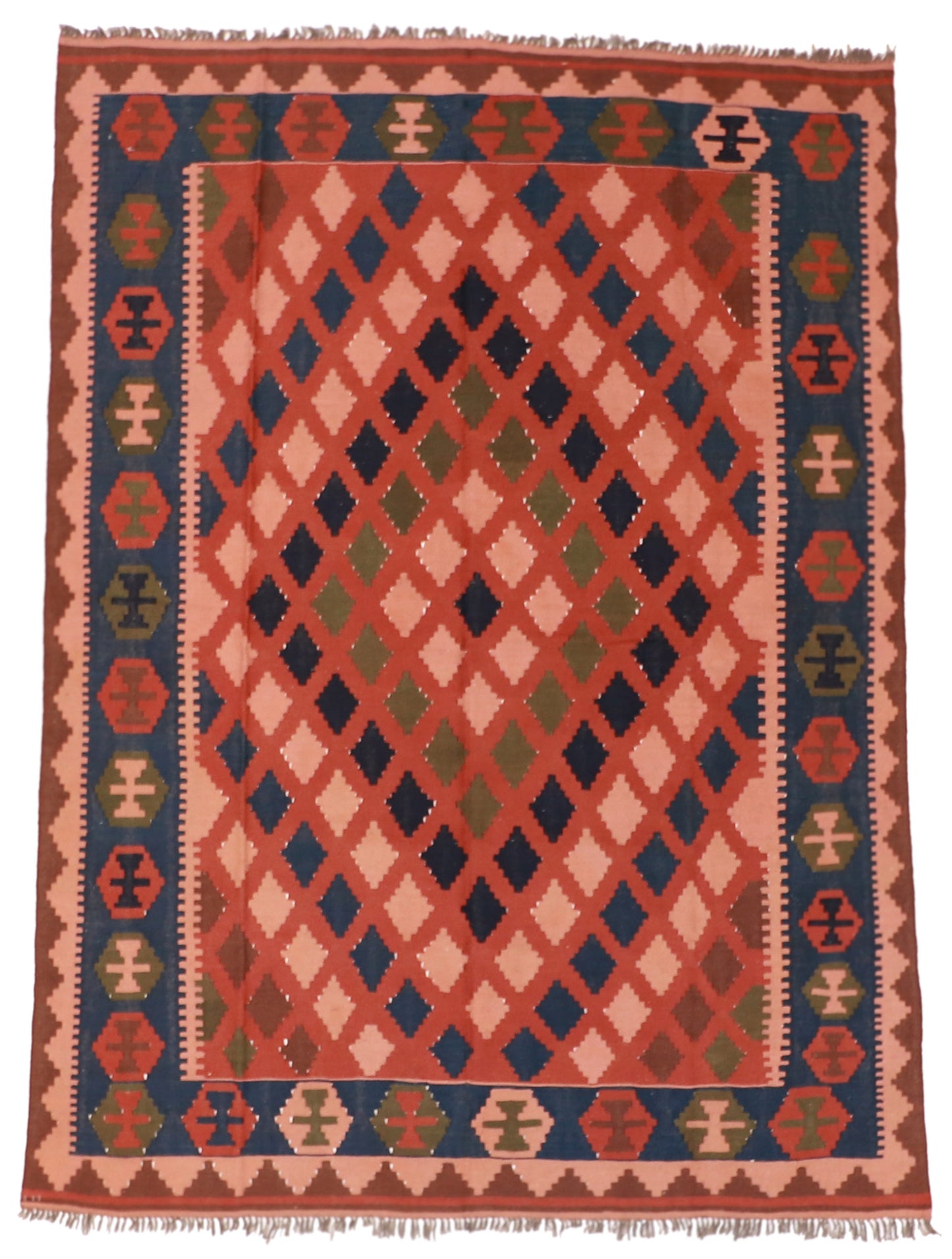 6x9 - Kilim Wool Geometric Rectangle - Hand Knotted Rug