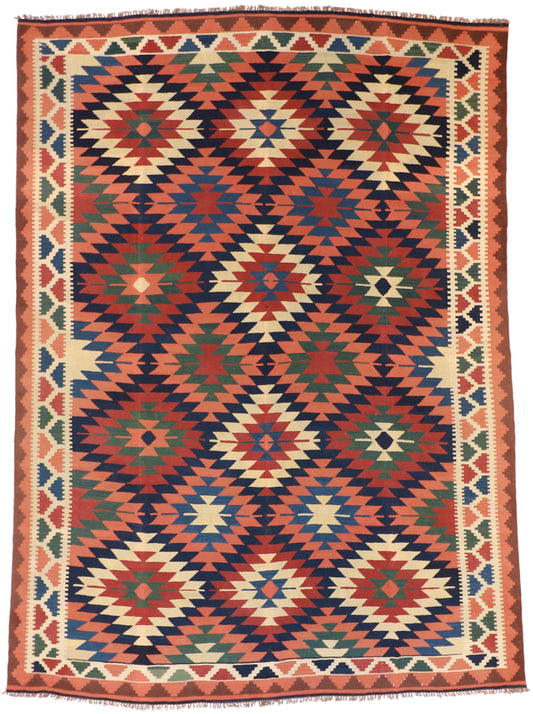 10x13 - Kilim Wool Geometric Rectangle - Hand Knotted Rug