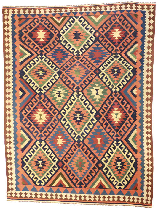 10x13 - Kilim Wool Geometric Rectangle - Hand Knotted Rug