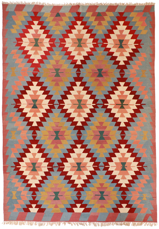 10x13 - Kilim Wool Geometric Rectangle - Hand Knotted Rug