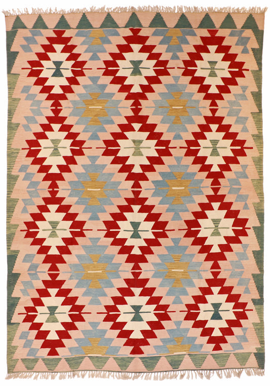 9x12 - Kilim Wool Geometric Rectangle - Hand Knotted Rug