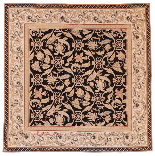 Square - Needle Point Wool Floral Rectangle - Hand Knotted Rug