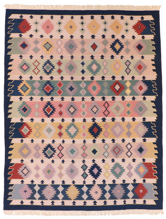 8x10 - Kilim Fine/Wool Geometric Rectangle - Hand Knotted Rug