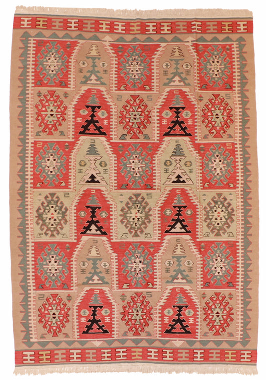 7x10 - Kilim Wool All Over Rectangle - Hand Knotted Rug