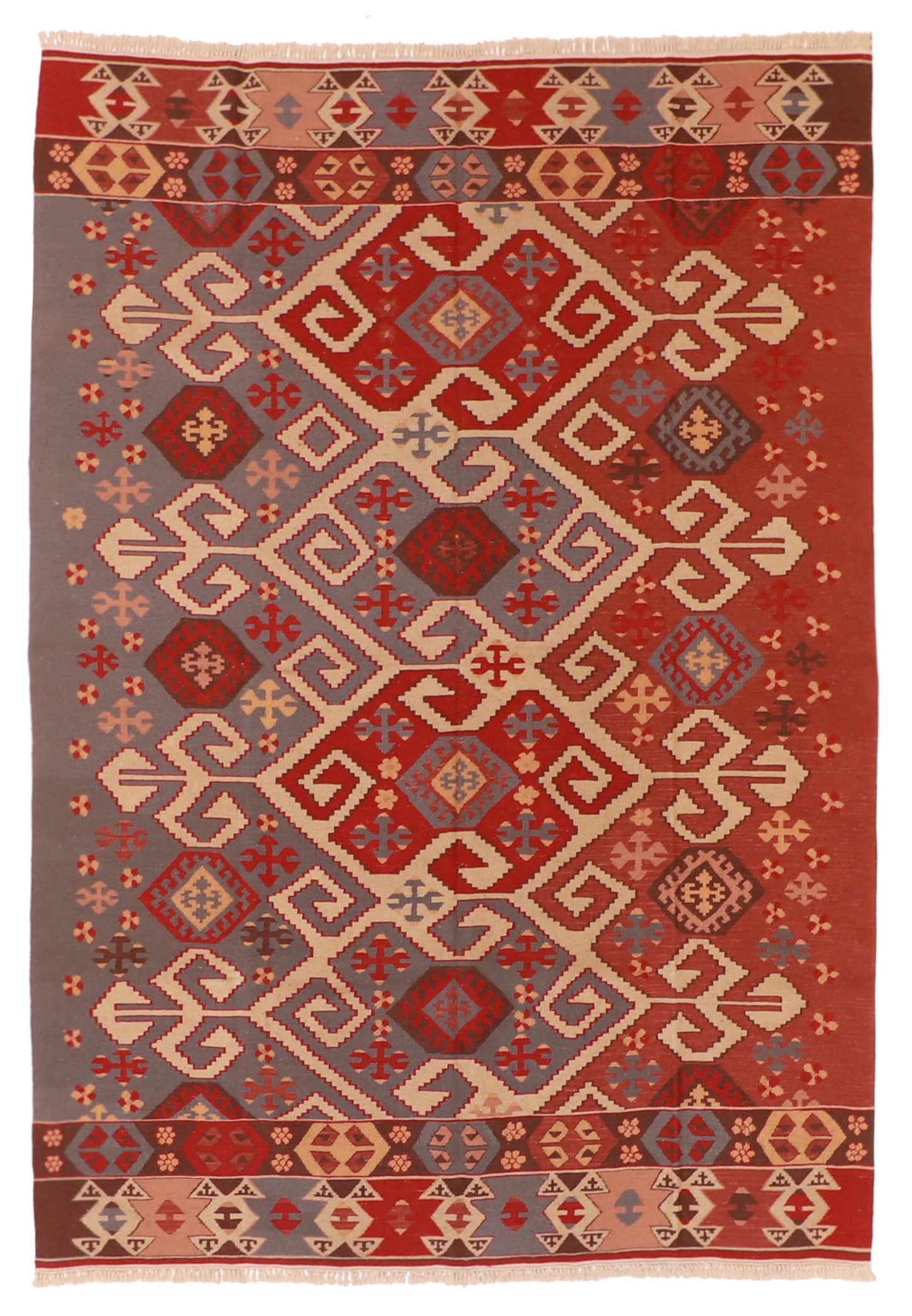 6x9 - Kilim Wool Geometric Rectangle - Hand Knotted Rug