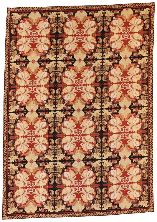 9x12 - Needle Point Wool Floral Rectangle - Hand Knotted Rug