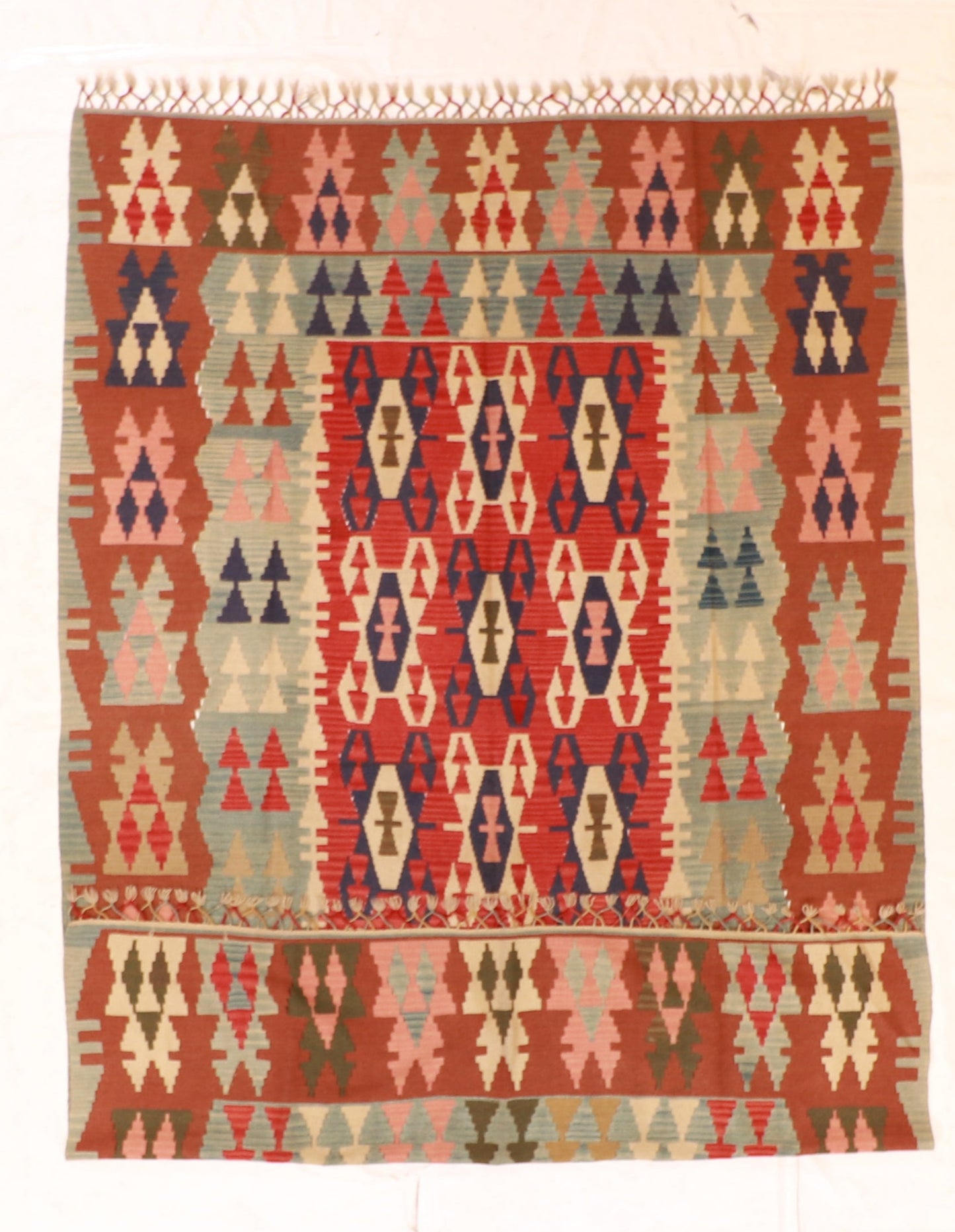 7x10 - Kilim Wool Geometric Rectangle - Hand Knotted Rug