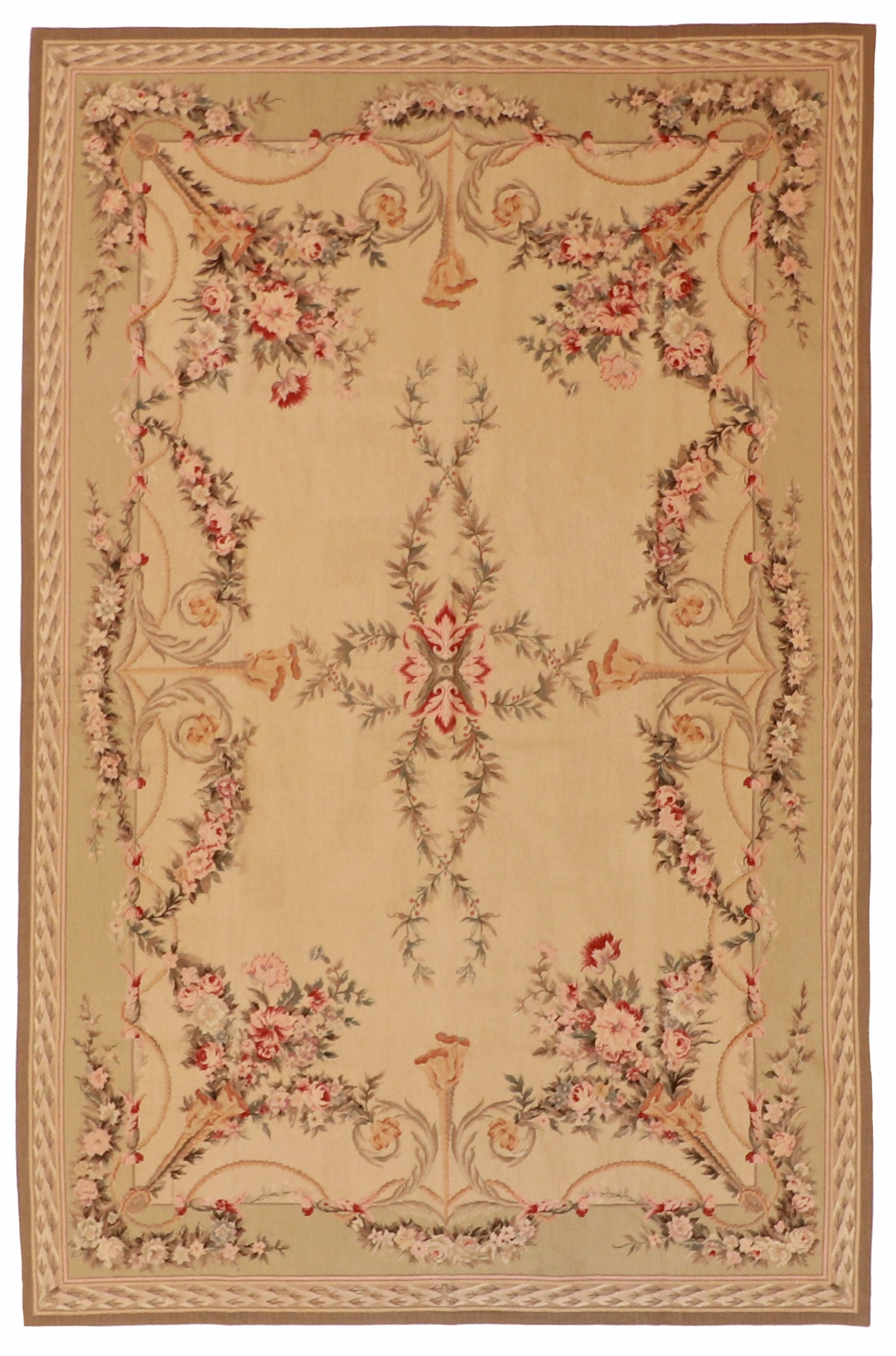 6x9 - Needle Point Fine/Wool Floral Rectangle - Hand Knotted Rug