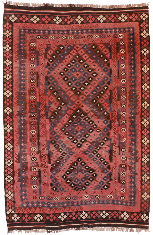 7x10 - Kilim Wool Geometric Rectangle - Hand Knotted Rug