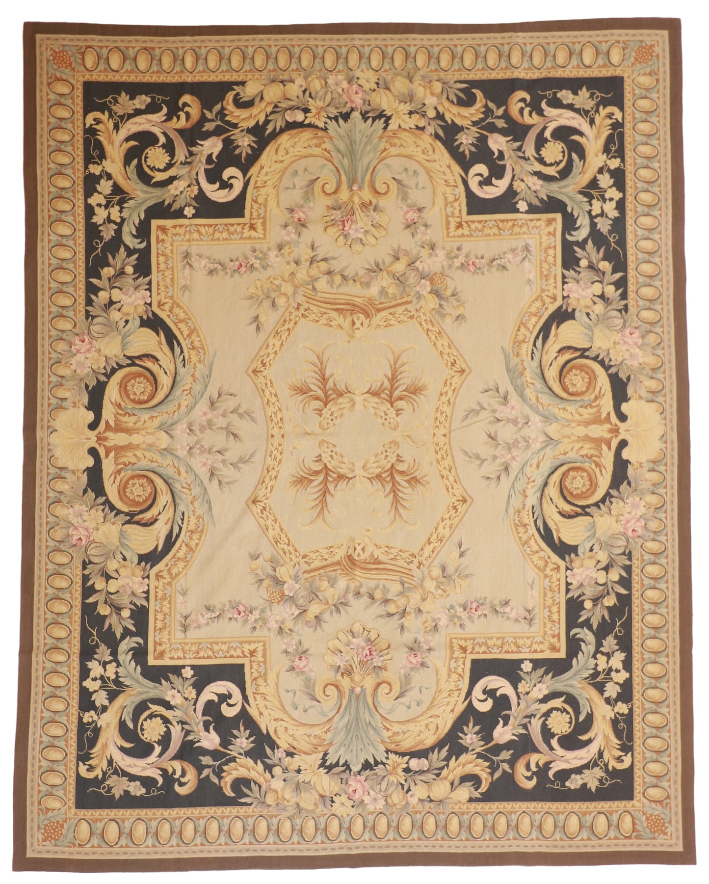 8x10 - Needle Point Wool Floral Rectangle - Hand Knotted Rug