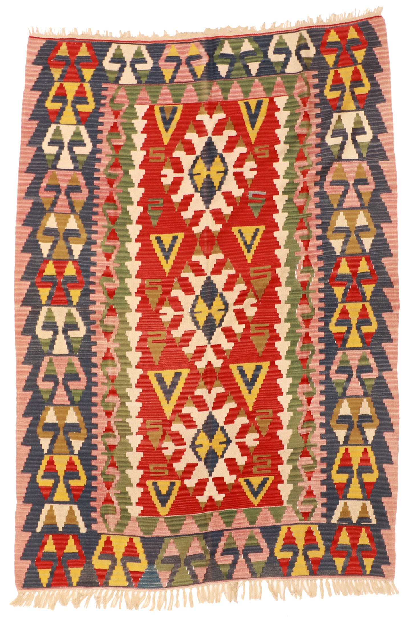 5x7 - Kilim Wool Geometric Rectangle - Hand Knotted Rug