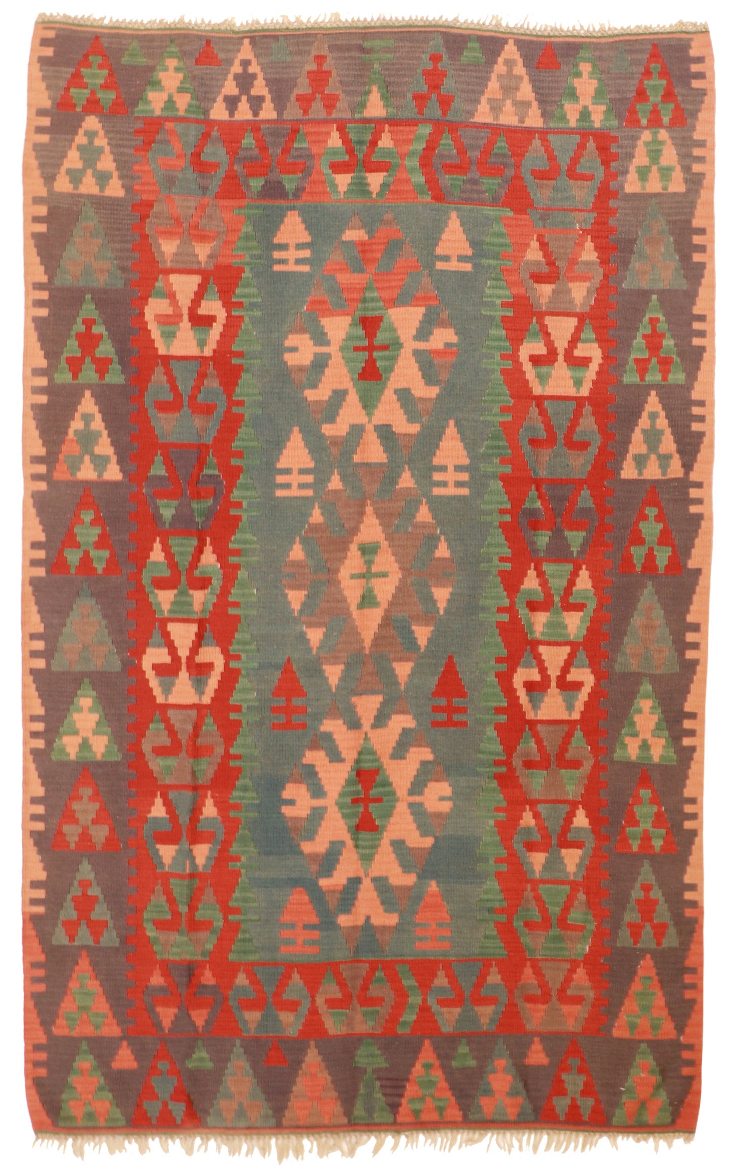 5x7 - Kilim Wool Geometric Rectangle - Hand Knotted Rug