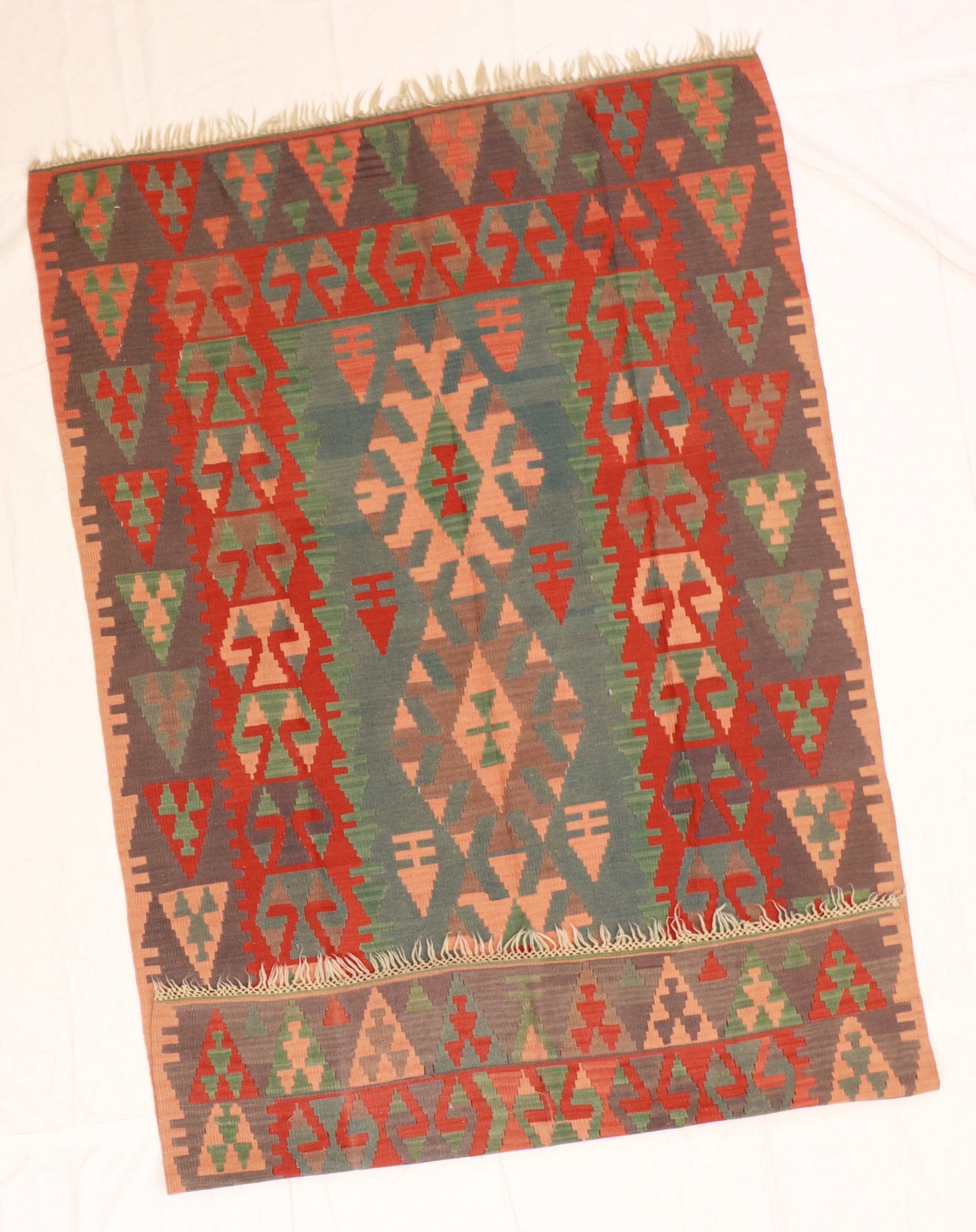 5x7 - Kilim Wool Geometric Rectangle - Hand Knotted Rug