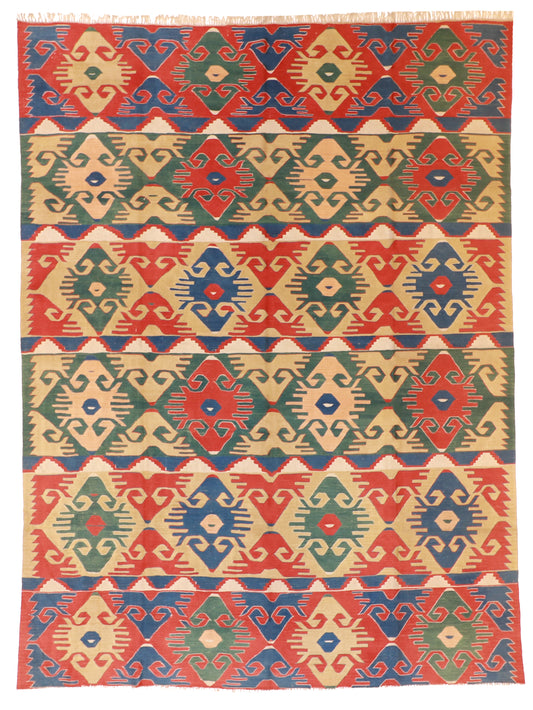 9x12 - Kilim Fine/Wool Geometric Rectangle - Hand Knotted Rug