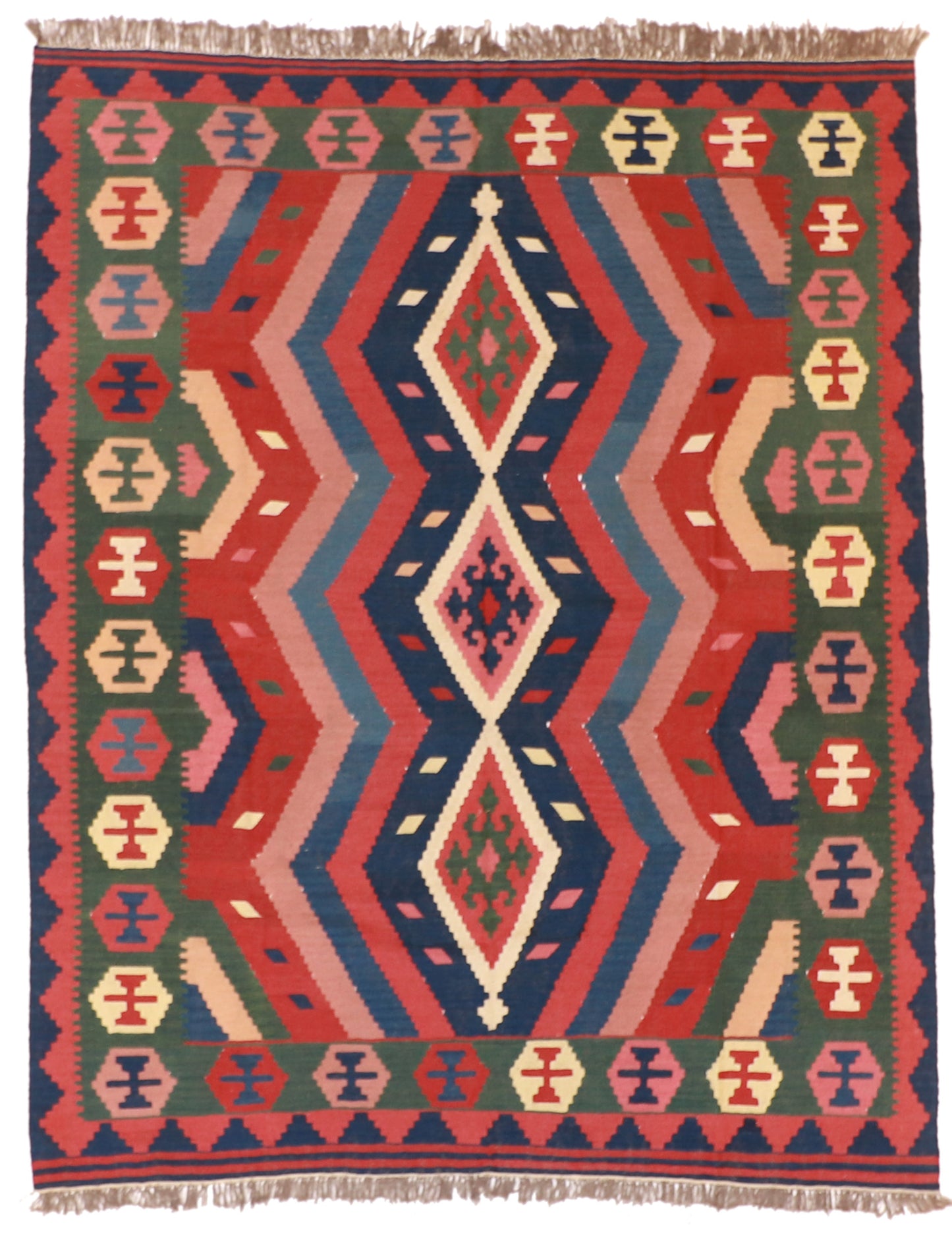 7x10 - Kilim Fine/Wool Geometric Rectangle - Hand Knotted Rug