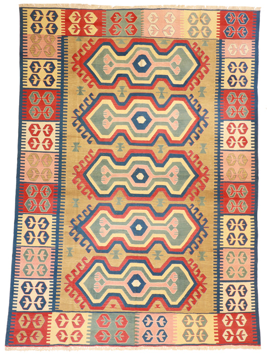 9x12 - Kilim Fine/Wool Geometric Rectangle - Hand Knotted Rug