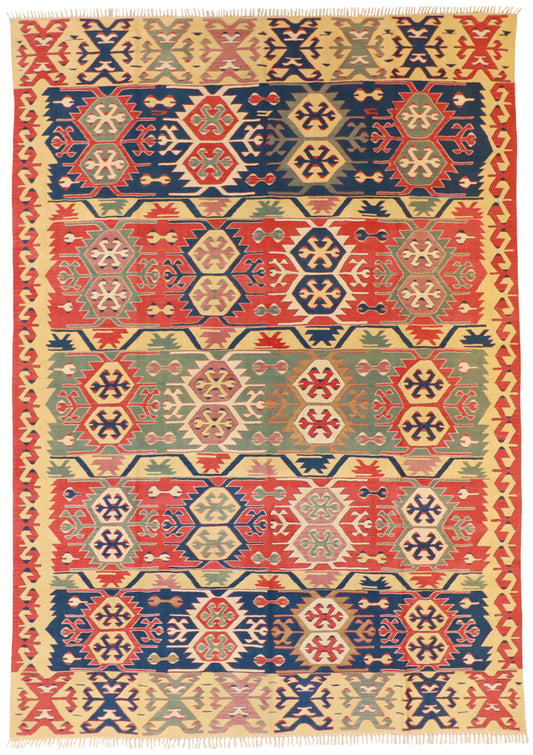 9x12 - Kilim Fine/Wool Geometric Rectangle - Hand Knotted Rug