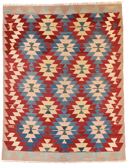 9x12 - Kilim Fine/Wool Geometric Rectangle - Hand Knotted Rug