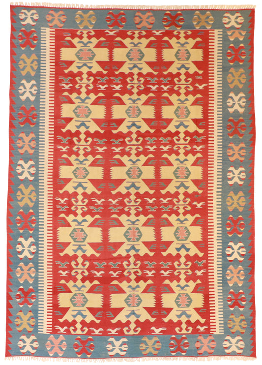 9x12 - Kilim Wool Geometric Rectangle - Hand Knotted Rug