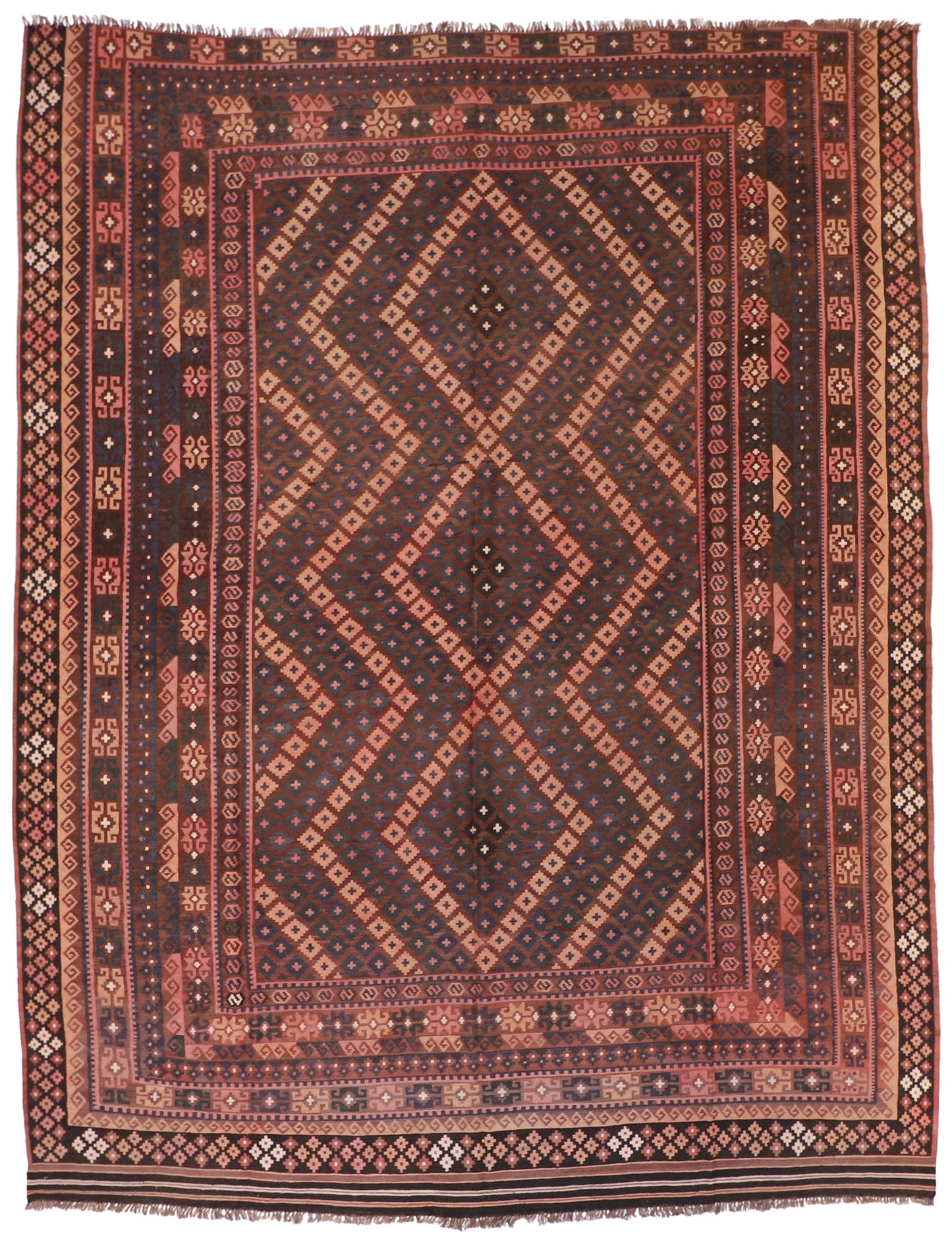 10x13 - Kilim Wool Geometric Rectangle - Hand Knotted Rug