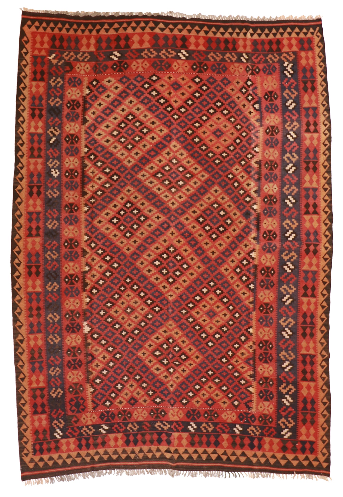 7x10 - Kilim Wool Geometric Rectangle - Hand Knotted Rug