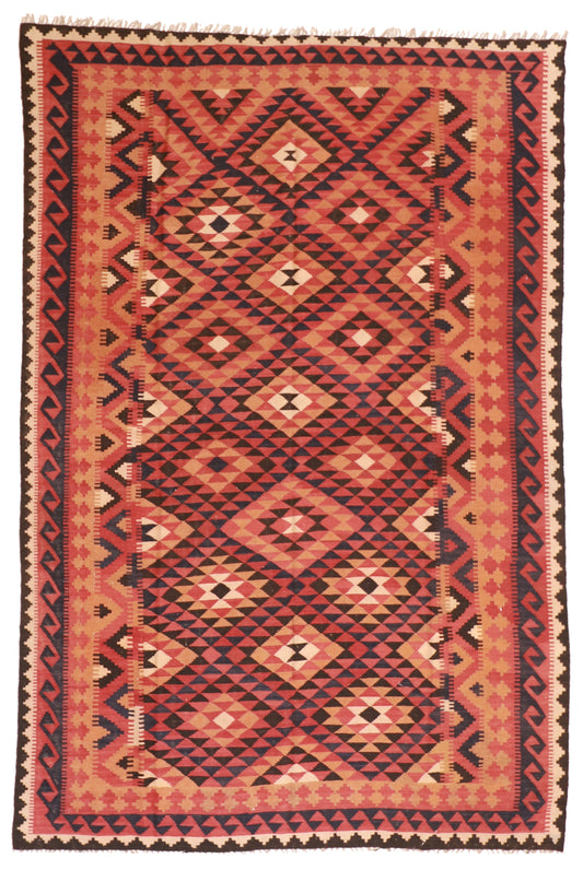 7x10 - Kilim Wool Geometric Rectangle - Hand Knotted Rug