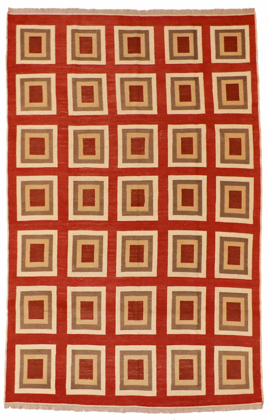 6x9 - Soumak Fine/Wool Geometric Rectangle - Hand Knotted Rug