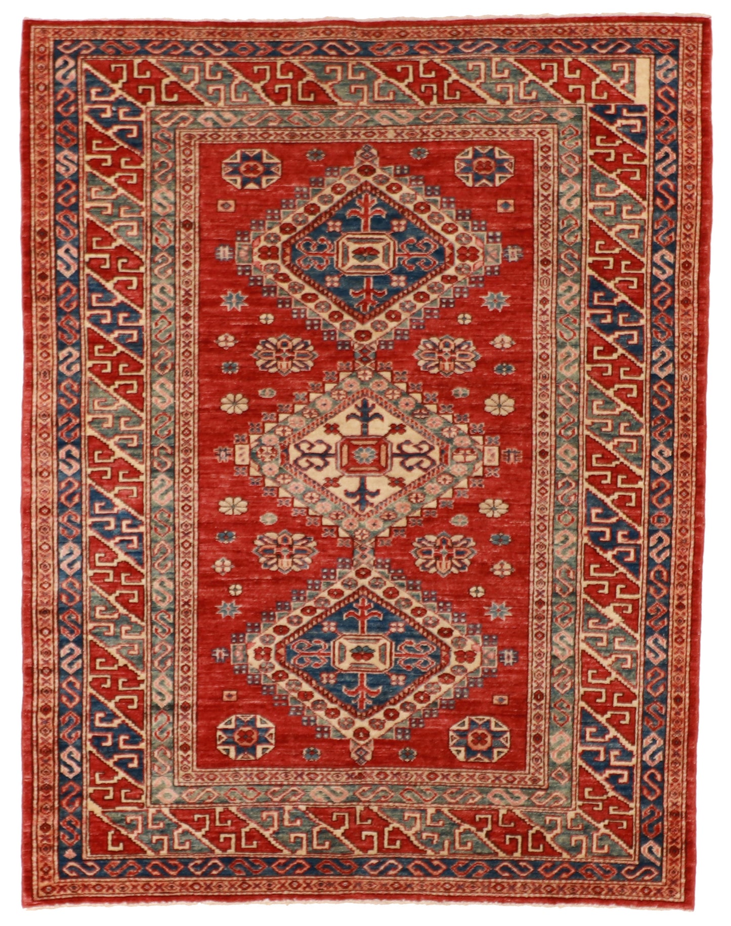 5x7 - Karajeh Fine/Wool Geometric Rectangle - Hand Knotted Rug