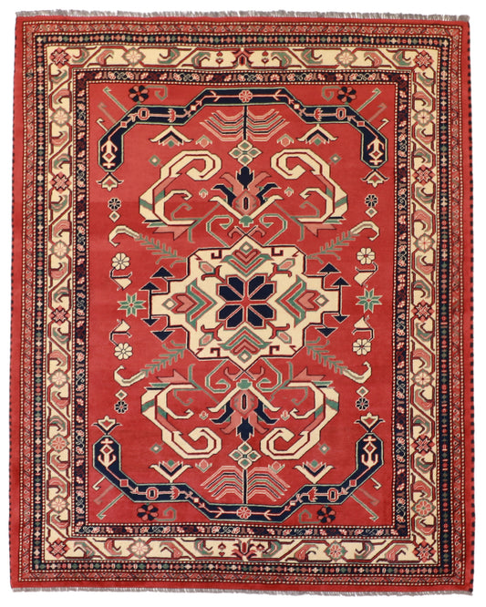 5x7 - Khorasan Fine/Wool Geometric Rectangle - Hand Knotted Rug