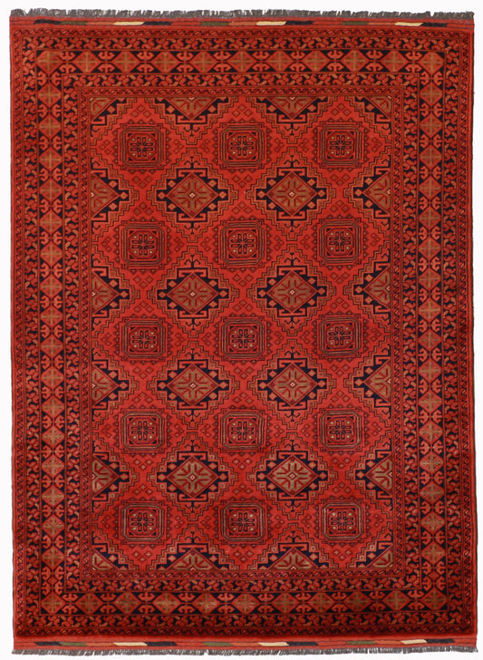 5x7 - Jozan Fine/Wool Geometric Rectangle - Hand Knotted Rug