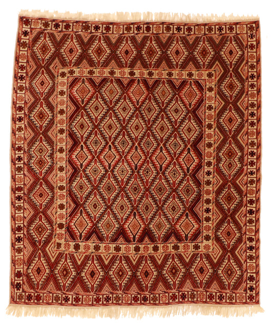 5x7 - Seneh Fine Wool Geometric Rectangle - Hand Knotted Rug