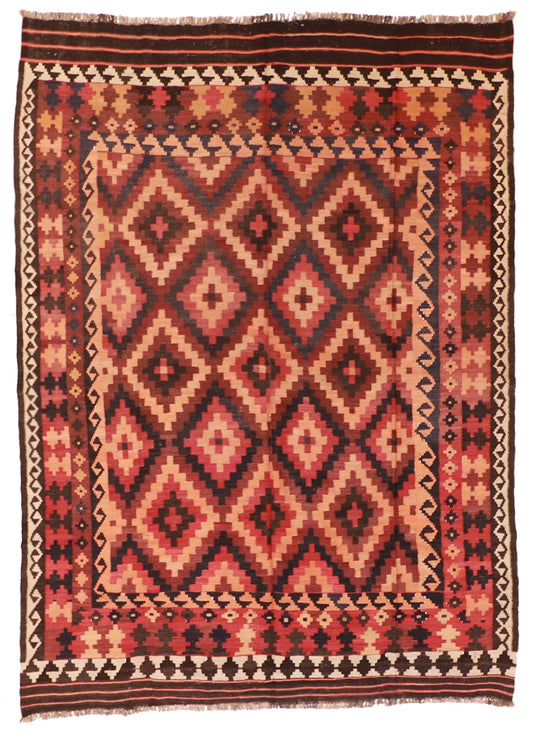 7x10 - Kilim Wool Geometric Rectangle - Hand Knotted Rug