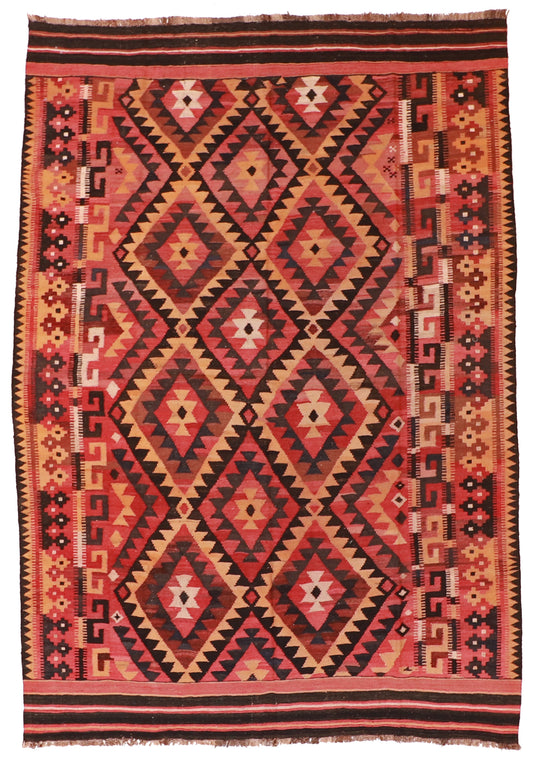 7x10 - Kilim Wool Geometric Rectangle - Hand Knotted Rug