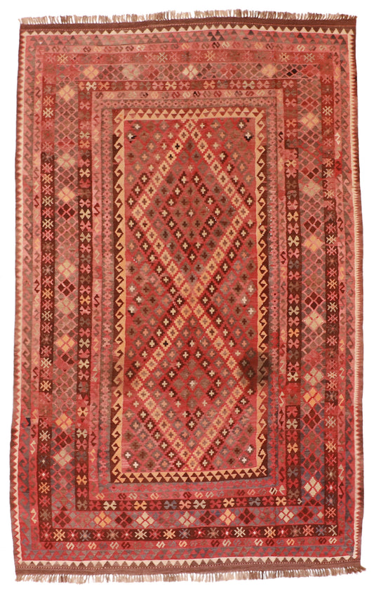 7x10 - Kilim Wool Geometric Rectangle - Hand Knotted Rug