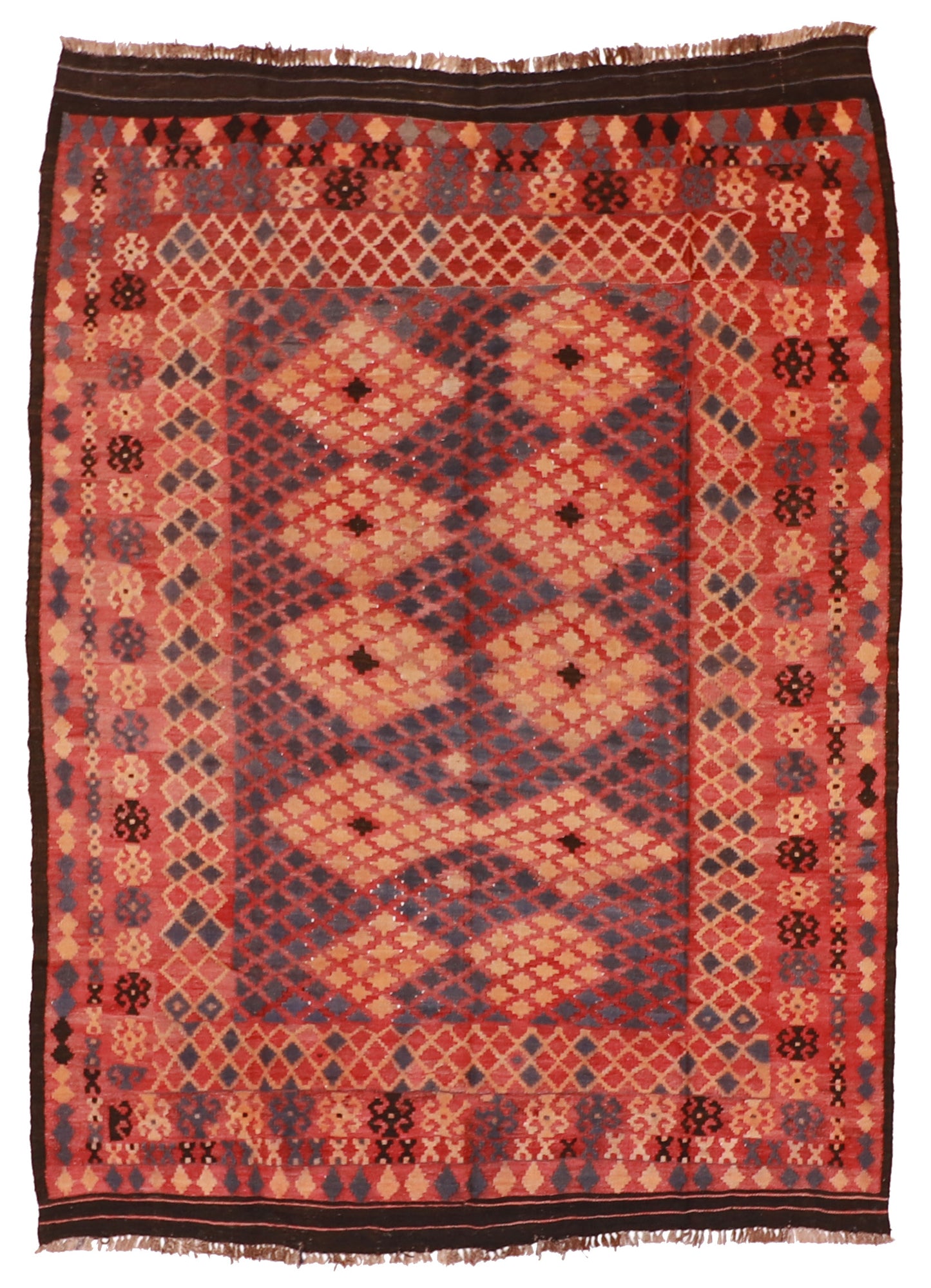 7x10 - Kilim Fine/Wool Geometric Rectangle - Hand Knotted Rug