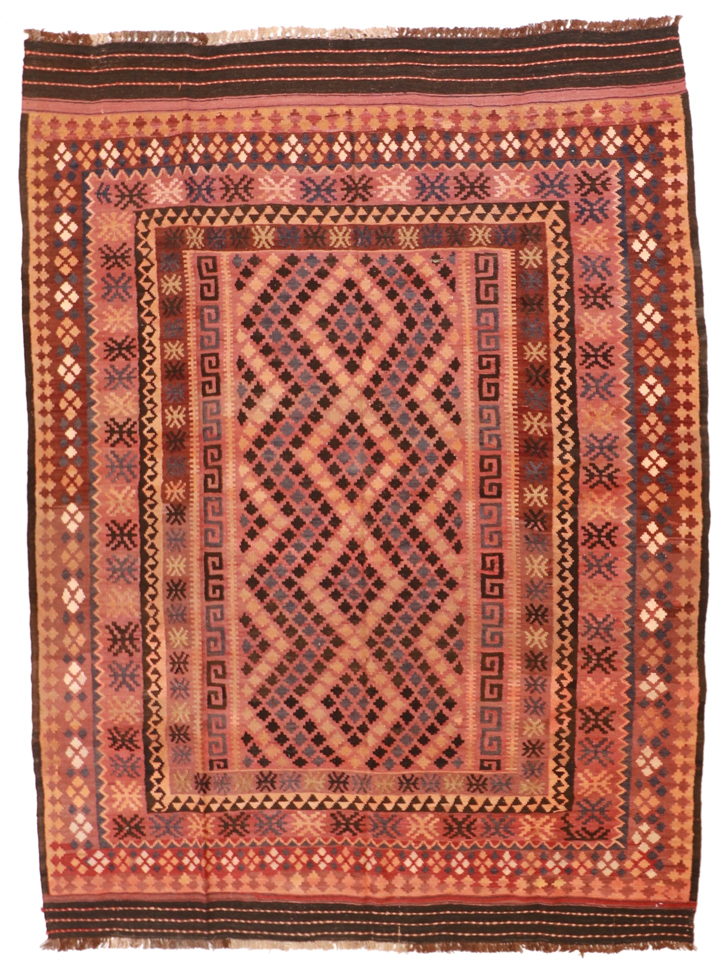 7x10 - Kilim Wool Geometric Rectangle - Hand Knotted Rug