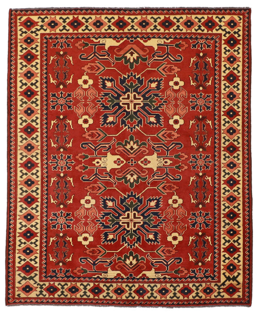 5x7 - Kazak Fine/Wool Geometric Rectangle - Hand Knotted Rug