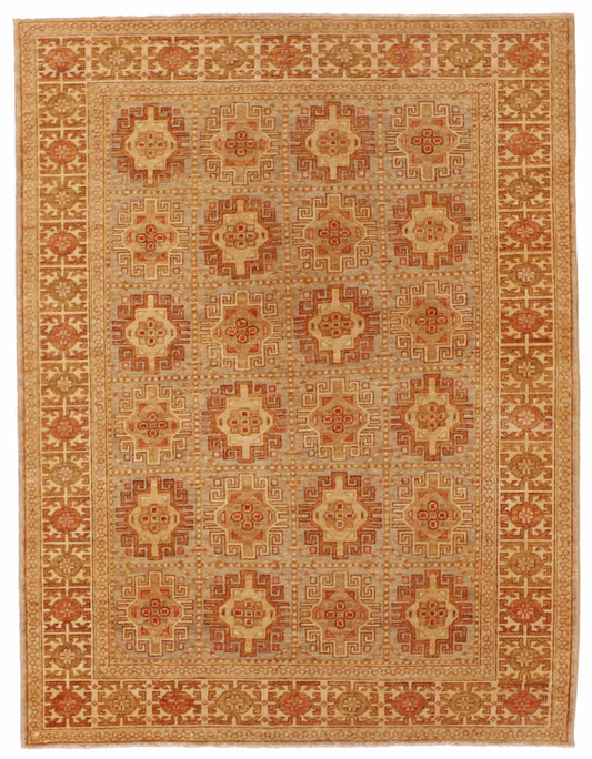 5x7 - Khotan Fine/Wool Geometric Rectangle - Hand Knotted Rug