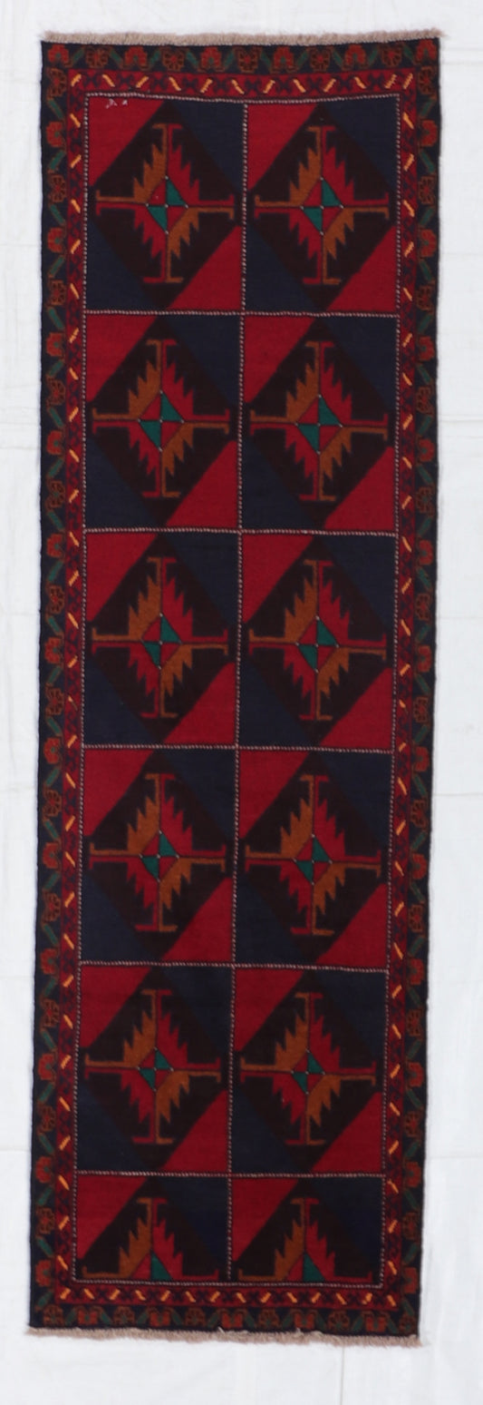 Runner - Baluch Fine/Wool Geometric Rectangle - Hand Knotted Rug