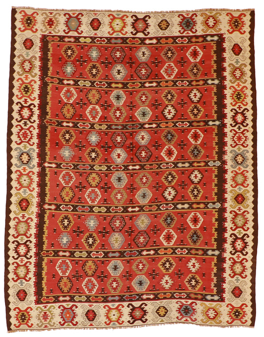 7x10 - Kilim Wool Geometric Rectangle - Hand Knotted Rug